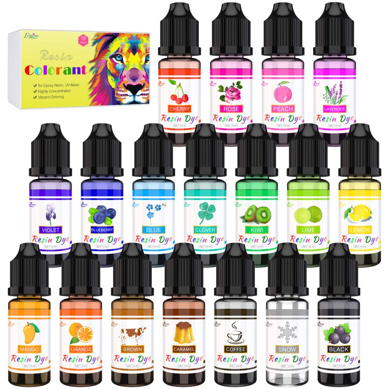 Limino Epoxy Resin Pigment - 18 Colors Epoxy UV Resin Dye Liquid Transparent for UV Glue Coloring, DIY Jewelry Making - Concentrated Epoxy Colorant for Art, Paint, Crafts - 0.35 oz/10ml Each - Image 1